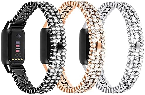 Fit for Fitbit Luxe/Luxe SE Bands Mulheres, faixa de jóias de 3 pacote Metal Metal Stoinless Aço com