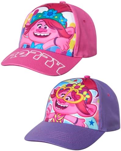 Capinho de beisebol dos Trolls de Girls Dreamworks - 2 Pacote de Poppy Curved Brim Strap Back Hat