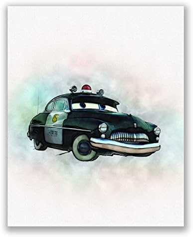Carros Poster de filme Impressões - Conjunto de 9 Fotos de Aquarela - Lightning McQueen Tow Mater Doc Hudson