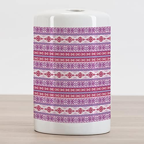 Ambesonne Nordic Ceramic Toothbrush Solder, Projeto de tricô ornamental europeu abstrato abstrato, bancada versátil decorativa para banheiro, 4,5 x 2,7, lilás coral escuro branco