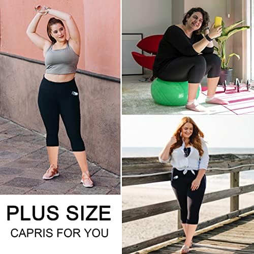 Leggings Capri Plus Size de Yeug Women com bolsos -2 pacote de barriga de alta cintura Treino de controle