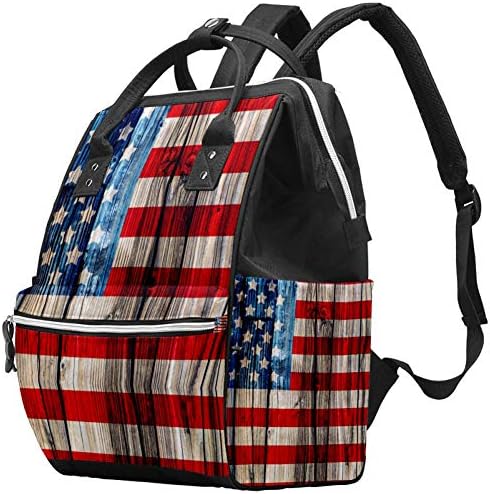 Bandeira americana antiga em bolsas de fraldas de madeira de madeira mamãe mochila bolsa de enfermagem para