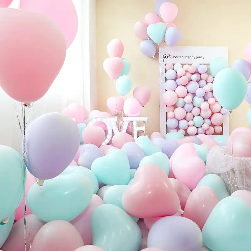 50 contagem de balões de látex de formato de coração multicolorido para aniversário de casamento, aniversário,