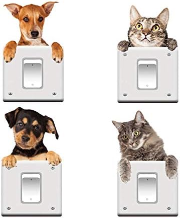 Adesivo removível do interruptor, 8 gatos e cães adorável adesivo de parede, decalques de decoração