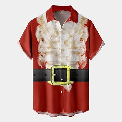 Mens camisa de boliche vintage fofa de Papai Noel Button casual com manga curta T-shirts Beach Fit Fit