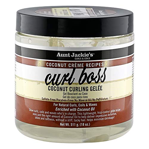 Receitas de crème de coco da tia Jackie Curl Curl Boss Coconut Curling Hair Gel para cachos, bobinas