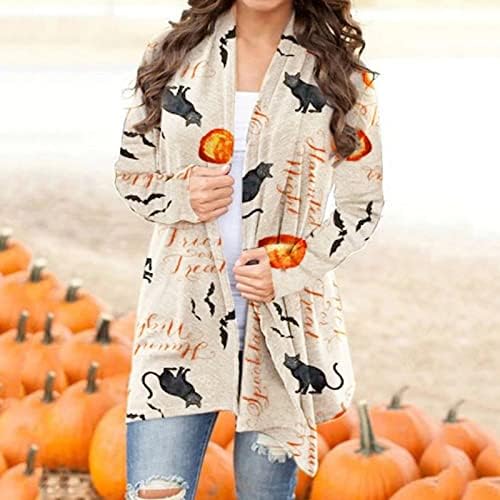 Cardigã de Halloween para mulheres com estampa casual de manga longa aberta casaco solto cardigãs de viscose