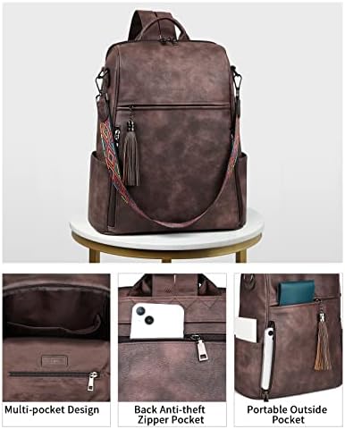 Fadeon Laptop Backpack Purse for Women Grez Designer PU PU Laptop de couro