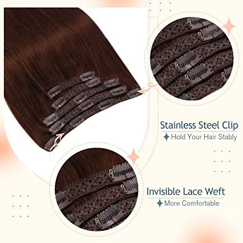 Clipe ensolarado em extensões de cabelo Auburn Brown 33 Long Silky Straight Fácil de usar clipe em extensões