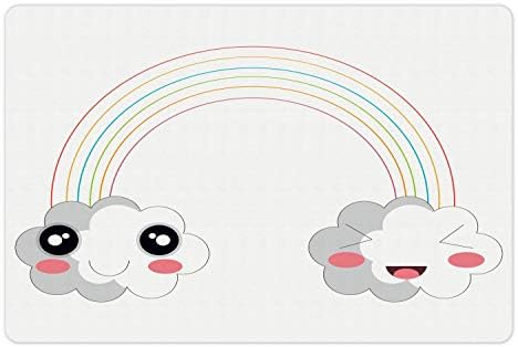 Ambsosonne Anime Pet Tapete para comida e água, 2 nuvens e uma composição de design japonês de face happy de arco-íris,