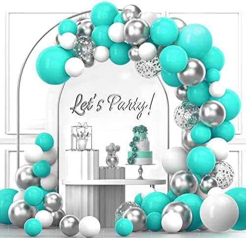 Balões Teal Balões Garland Kit, 120pcs 18 12 10 5 Em Balões de Latex de Confete de Confete de Prata Metálicos