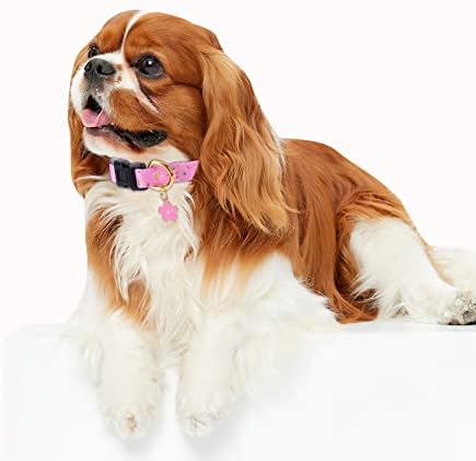 Colar de cachorro artesanal de algodão para cães grandes pequenos, flores rosa com pingente colarinho