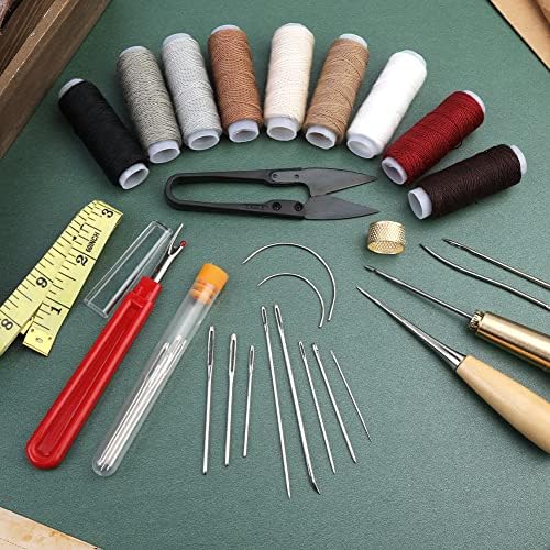 Kit de costura de couro de 34pcs, kit de costura à mão de couro com agulhas, costura de couro, kit de reparo de