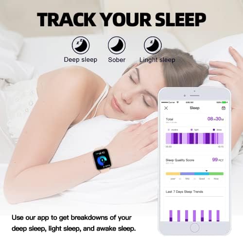 Smart Watch For Android/iOS, rastreador de atividades de monitor de frequência cardíaca com monitor de sono,