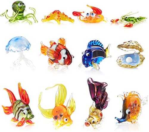 Conjunto de 12 decorações de aquário figuras de vidro - artesanal colorido de água de água de vidro figura tanque