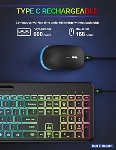 O teclado sem fio e o mouse combinando com 7 cores retroiluminado, teclado em tamanho real e conjunto