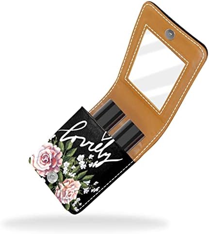 Mini estojo de batom com espelho para bolsa, Roses Pink Roses Organização de porta -case portátil
