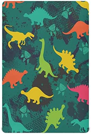 Playard Sheet, Pegadas de dinossauros Folha de berço de camuflagem para colchões de berço e criança padrão,
