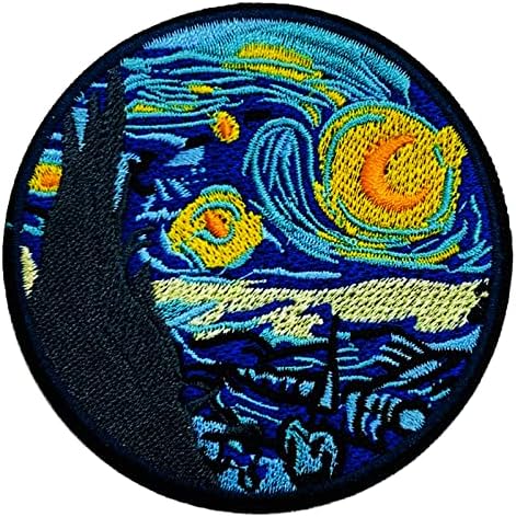 Wikineon Iron em remendo bordado, patch de van Gogh Starry Night - Applique Bordiques Applique Blachado