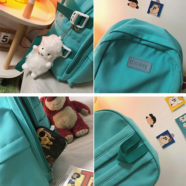 Kawaii Backpack Bookbag de vários bolsos com laptop estético pandente de cordeiro para suprimentos