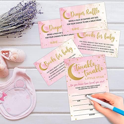 Convites de chá de bebê wuinck com envelopes, bilhete de rifa de fraldas e cartões de livro