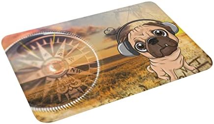 Tapetes de banho cachorro pug usando fones de ouvido tapete de porta de campo ao ar livre backmand