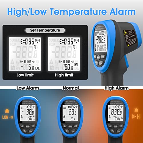 Pirômetro digital termômetro infravermelho, pistola de temperatura -58 a 2480 ℉ Medição sem contato