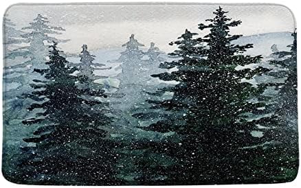 Mister na floresta tapete de tapete verde pinheiros de aquarela verde abstrato de neblina neblina montanhas