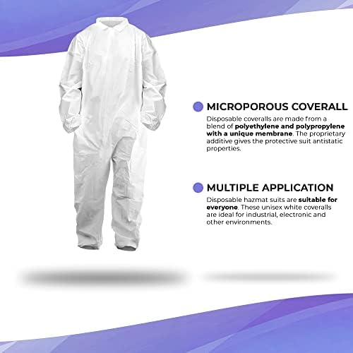 AMZ Medical Supply White Paint Coveralls descartáveis. Pacote de 5 trajes de lã de Hazmat adultos 4x-grande descartável.