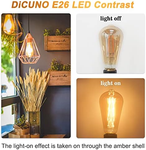 DiCuno ST64 Edison LED Bulb 60W, lâmpadas vintage E26 E26, 2300k brancos âmbar, 600lm de lâmpadas