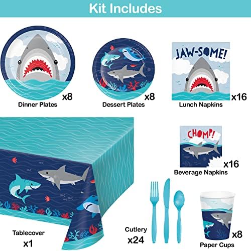 Kit de suprimentos para festas de tubarão, serve 8