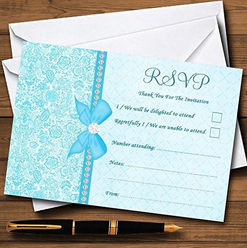 Linda Floral Vintage Bow & Diamante Aqua Sky Blue Cards RSVP personalizados