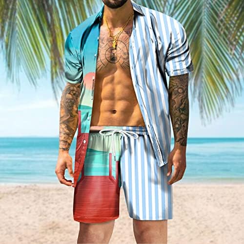 BMISEGM Terno masculino masculino Moda de verão Hawaii Seaid Holiday Beach Digital 3D Impressão Camisa de mangas