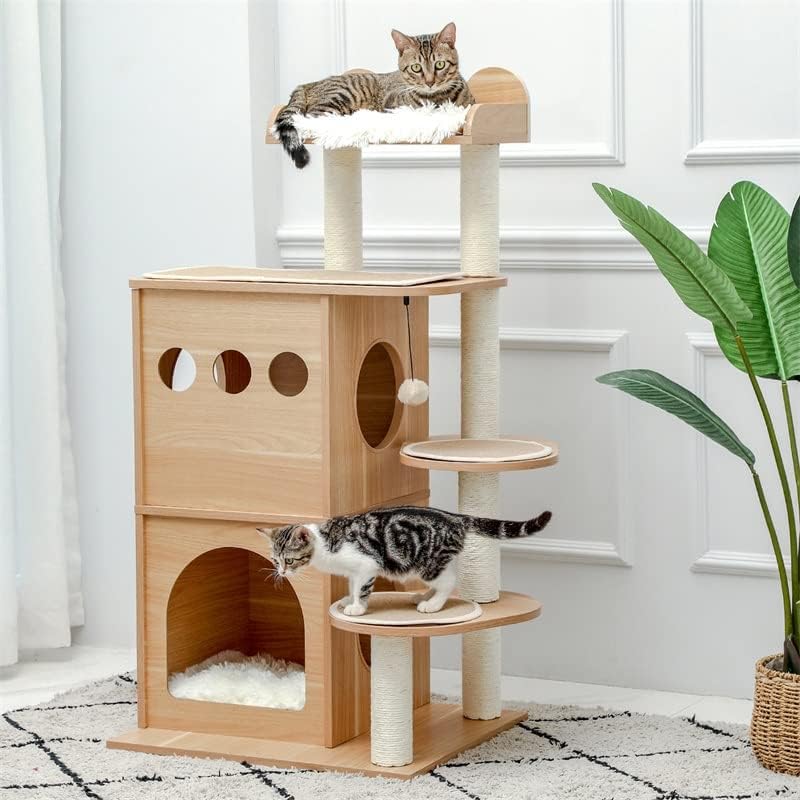 N/A Cat Tree Wooden Multi-Level Scraper Tower Tower Nest Cat Frame Condomínios Condomínios Ancontros Bolas