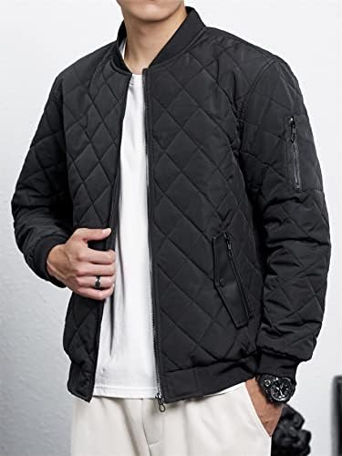 Jaqueta de jaqueta masculina para homens com zíper de zíper detalhe jaqueta de bombardeiro acolchoado