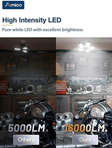 Luz de garagem LED de pacote AMICO 4, luz de 120W LED Shop com 5 painéis ajustáveis ​​Ultra Bright, 12000lm