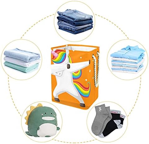 Cool Unicorn Orange Pattern Laundry cesto com alças grandes cestas dobráveis ​​para lixeira, quarto de crianças,