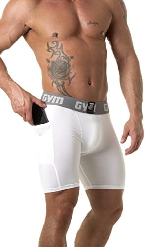 Shorts de compressão esportivos para ginástica com bolso de xícara e copo duro incluídos