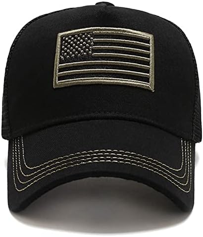 Voron American Flag Hat for Men Mulheres, Mesh Chapéu de pai bordado respirável, bandeira dos EUA Capinho de