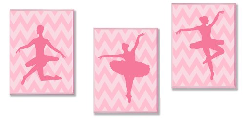 O quarto das crianças de Stuell Pink Ballerina Silhuetas na Chevron Pink 3-PC. Conjunto de placa de parede