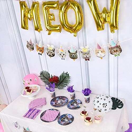 168 PCs Cat Party Supplies Placas Balões de talheres Conjunto de decorações de aniversário, Placas