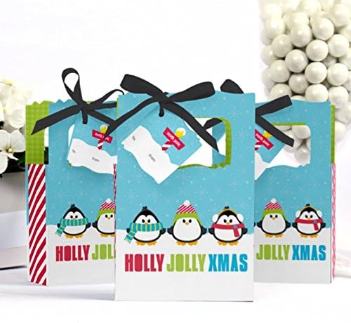 Big Dot of Happiness Holly Jolly Penguin - Caixas de favor de Natal e Festas de Férias - Conjunto de 12