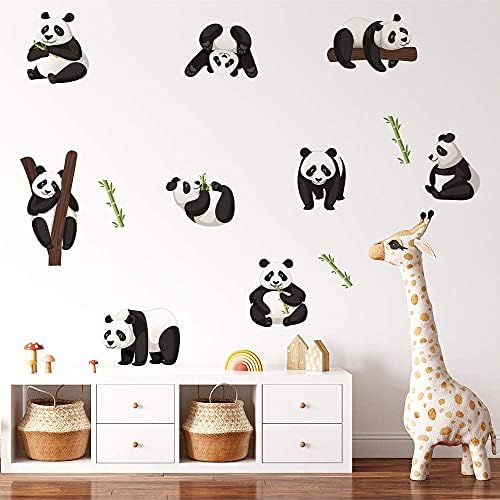 Decalques de parede de panda de peel e stick de diversão, adesivos de parede de panda para berçário