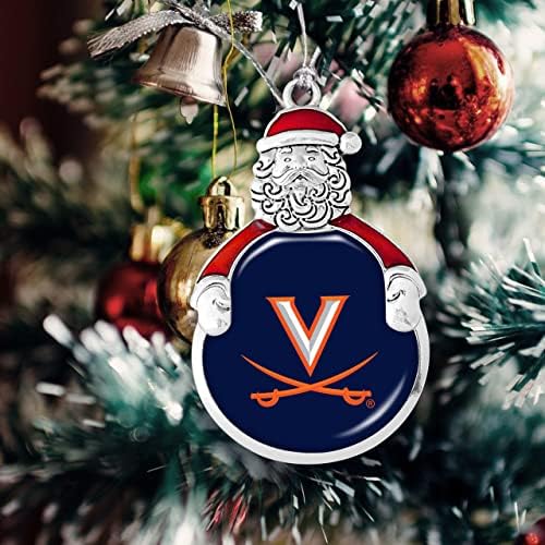 Das empresas do coração Virginia Cavaliers Santa com o logotipo da equipe Silver Metal Christmas Ornament Gift