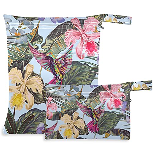 VISESUNNY colorida colorida folha de palmeira exótica 2pcs bolsa molhada com bolsos com zíper lavandenável salado