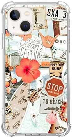 Vibes de verão Voisgufley Case de surf compatível com iPhone 13 mini, colagem estética de surfista de flores
