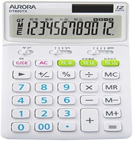 Aurora Japan DT650TX-W Calculadora, 12 dígitos, interruptor de taxa de imposto incluído, branco x 20