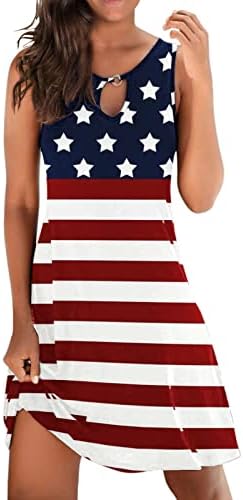 4 de julho Vestido para mulheres Casual Summer Beach Dress American Flag American Huesen Hemevelless
