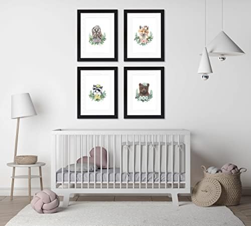House & Homebody Co. Impressões em aquarela emolduradas em preto, littles de floresta 1, bebês animais com coroas