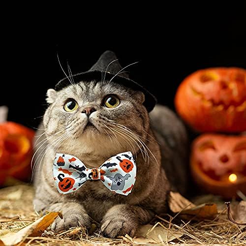 2 pacote colarinho de gato de halloween com gravata borboleta e sino, gatinho gatinho colar de gato de abóbora breakaway